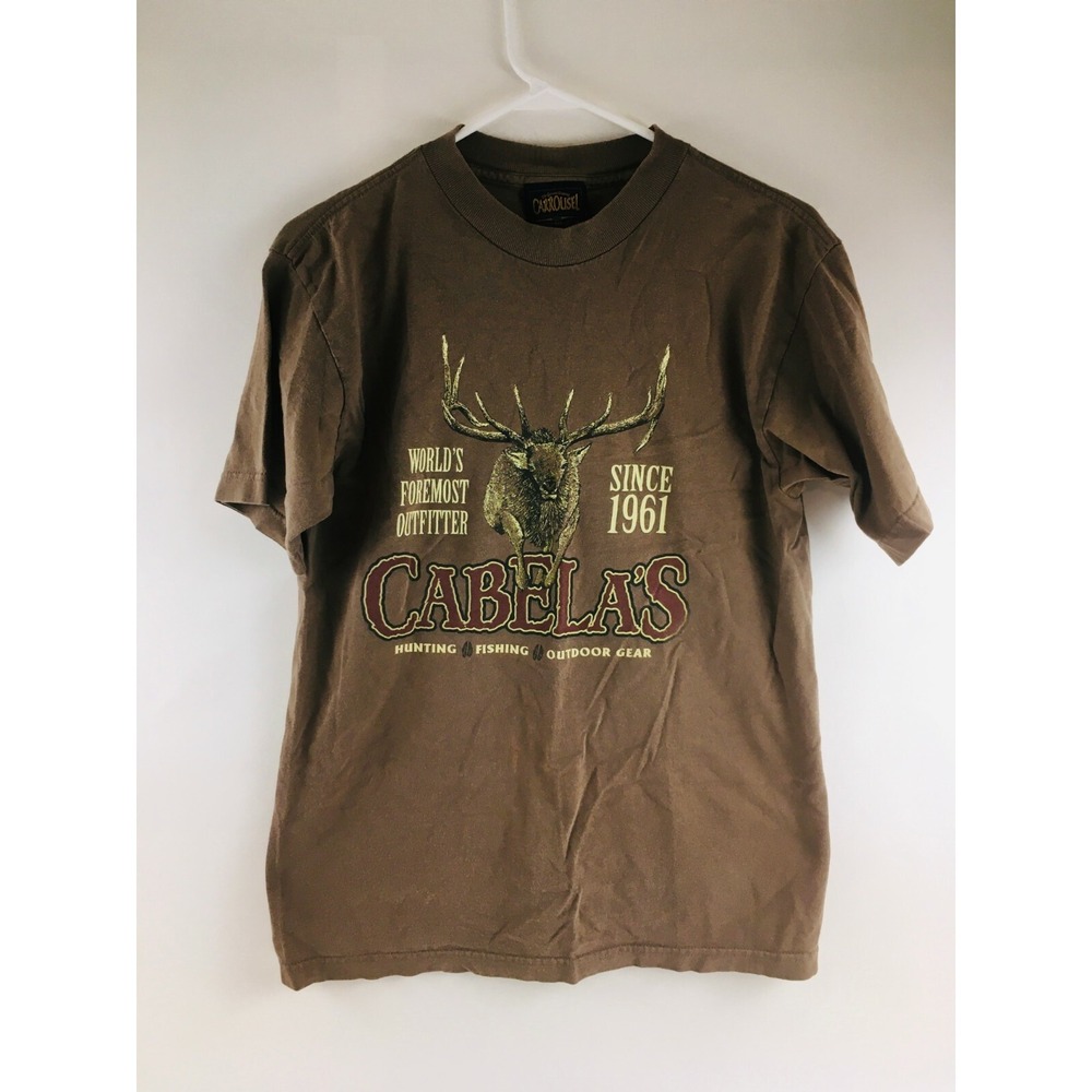 Carrousel T-Shirt Men's Size M Brown Short Sleeve Crew Neck Cabela's Deer Print
